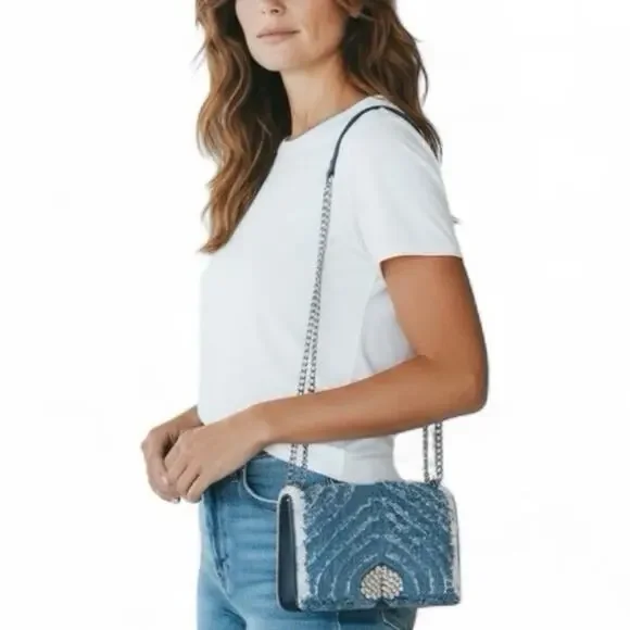Kate Spade Denim Amelia Jeweled Shoulder Bag w/ Crystal Spade - Picture 3 of 16